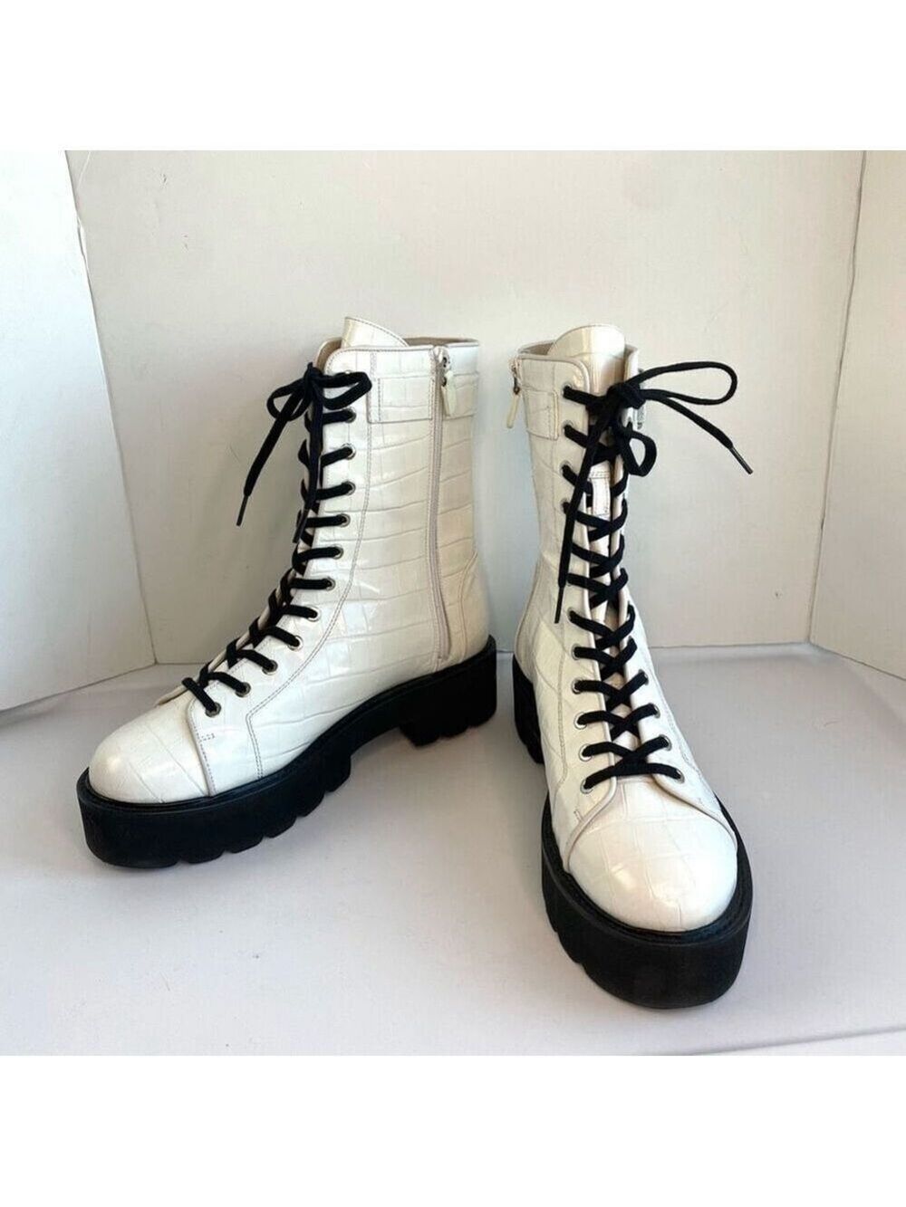 Stuart Weitzman Women’s 11 Ryder Leather Combat & Lace-up Boots Platform Croc em